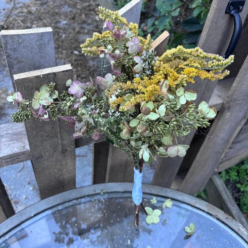 Preserved Goldenrod Hydrangea Bouquet Real Dried Wildflower Bunch Yellow 11in